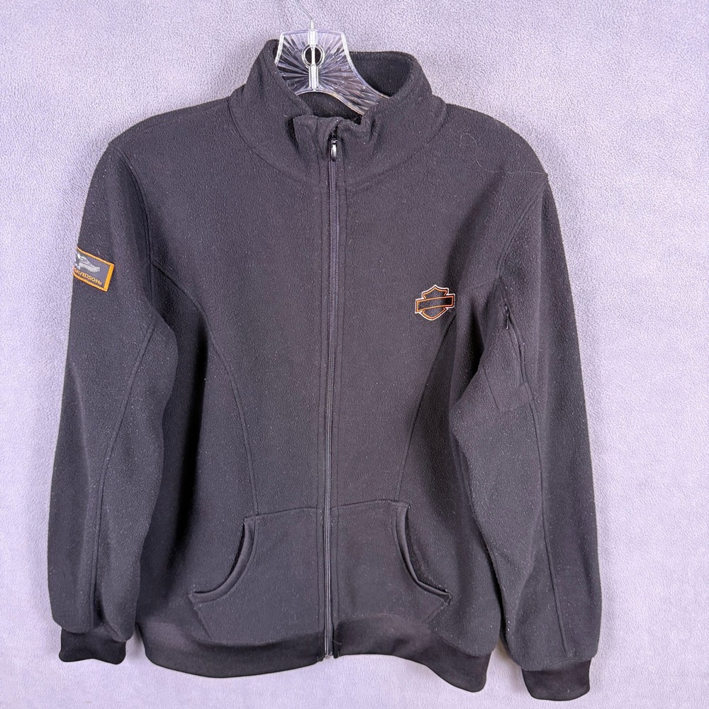VTG‎ Harley Davidson Fleece Jacket Womens Large Black Daytona Beach Full Zip